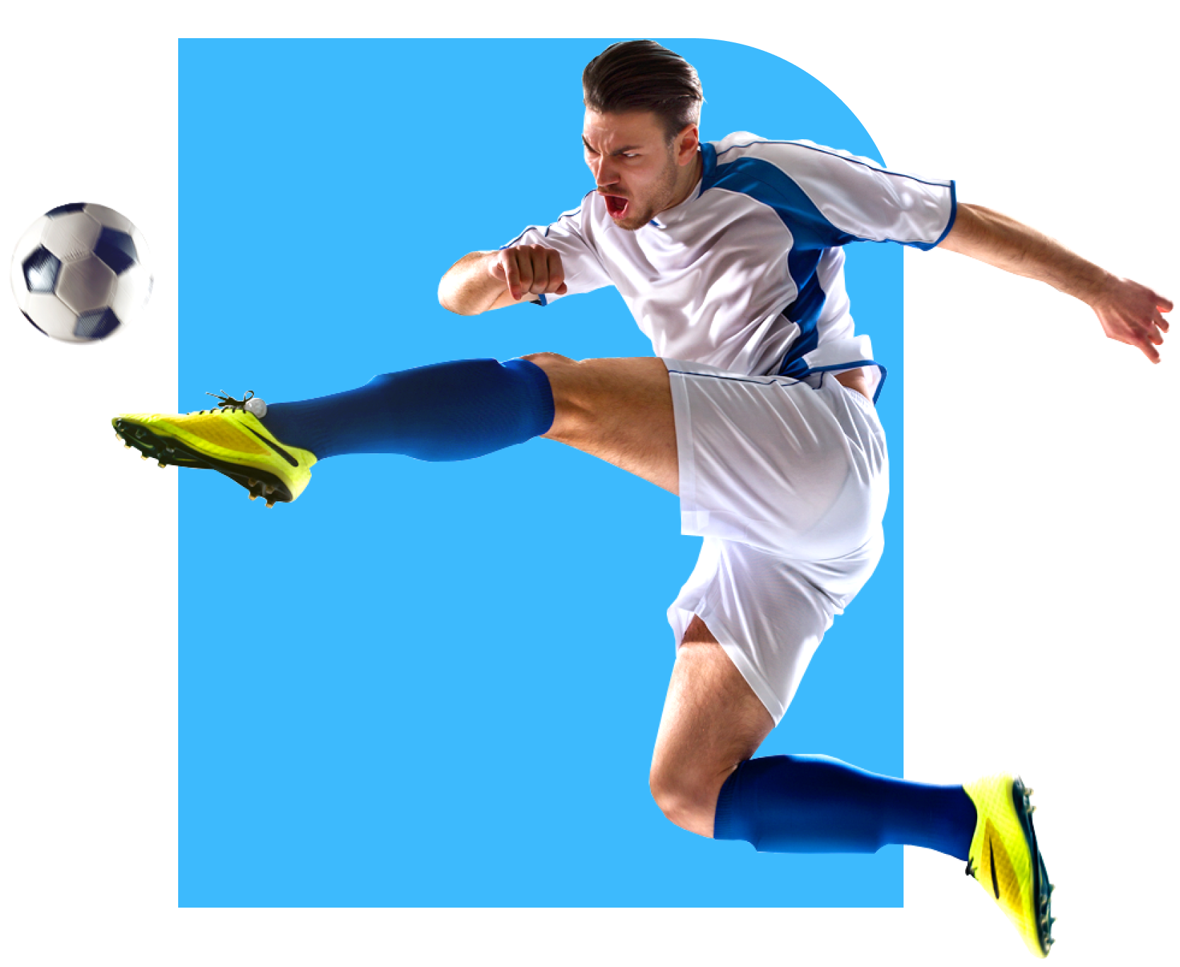 Footballer shooting ball